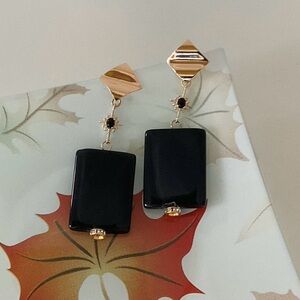 Black Onyx & North Star Gold plated EarStud. Handmade Earrings.